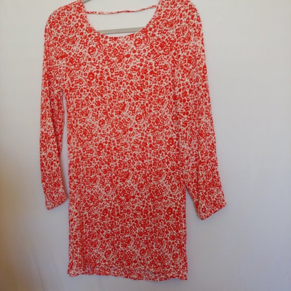 Billabong red and white floral boho backless long sleeve 100% rayon Size M - Picture 4 of 9